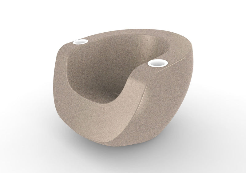 Modern beige chair with a unique design on a white background
