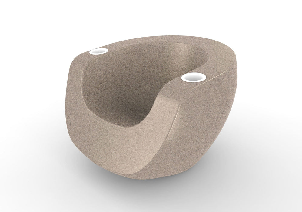 Modern beige chair with a unique design on a white background