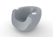 Modern gray chair with a unique design on a white background