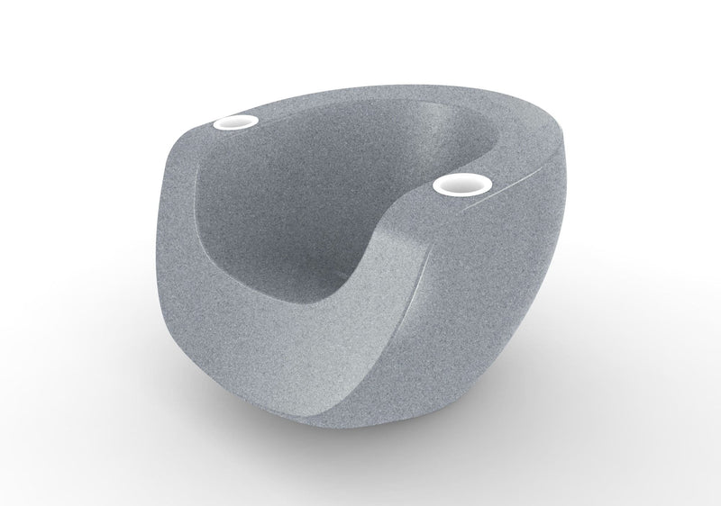 Modern gray chair with a unique design on a white background