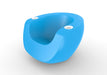 Blue chair with white circular cupholders on a white background