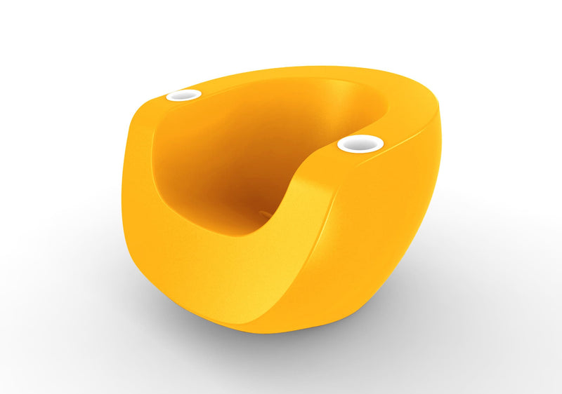 Yellow chair with a unique design on a white background