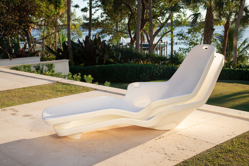 Image showing two Shayz Loungers by TenJam stacked on top of one another to display the stackable capabilities for storage reasons