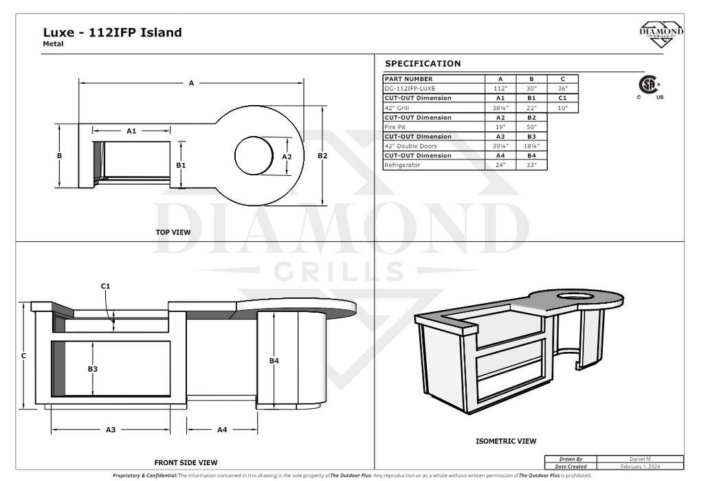 The Outdoor Plus 112" Luxe BBQ Island with Firepit, Complete Outdoor Kitchen Kit, Outdoor Kitchen Island, BBQ Grill Island, Fully Integrated Outdoor Cooking and Entertainment Island