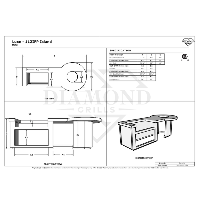The Outdoor Plus 112" Luxe Complete Outdoor Kitchen Island with Firepit