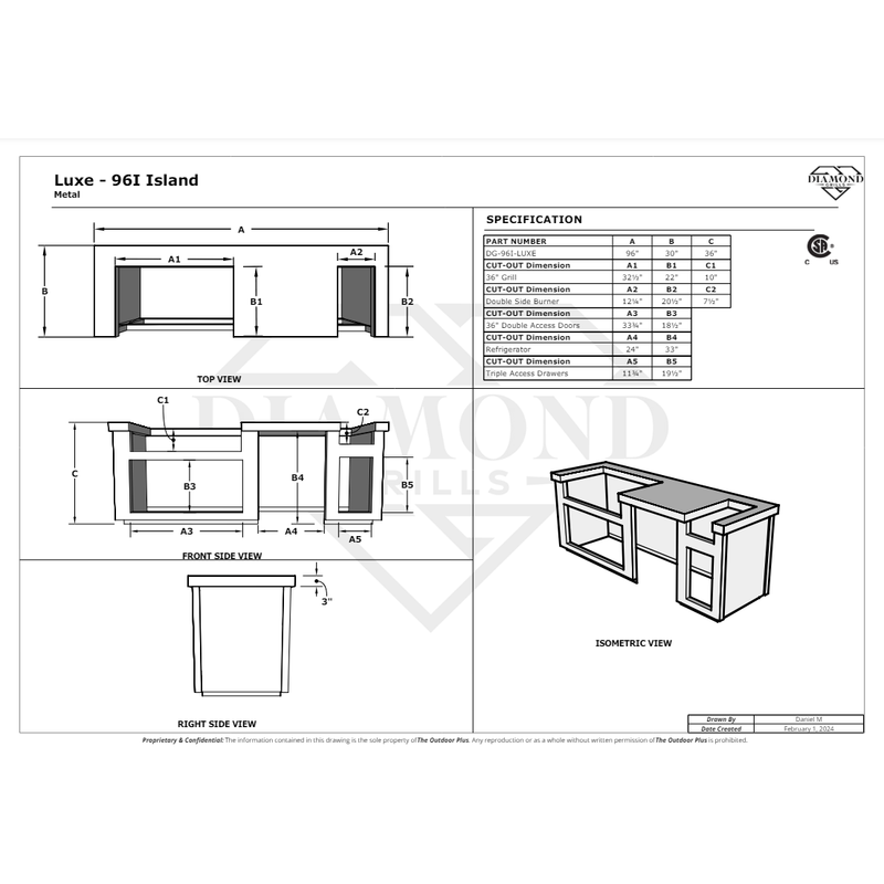 The Outdoor Plus 96" Luxe Fully Integrated Outdoor Kitchen Island