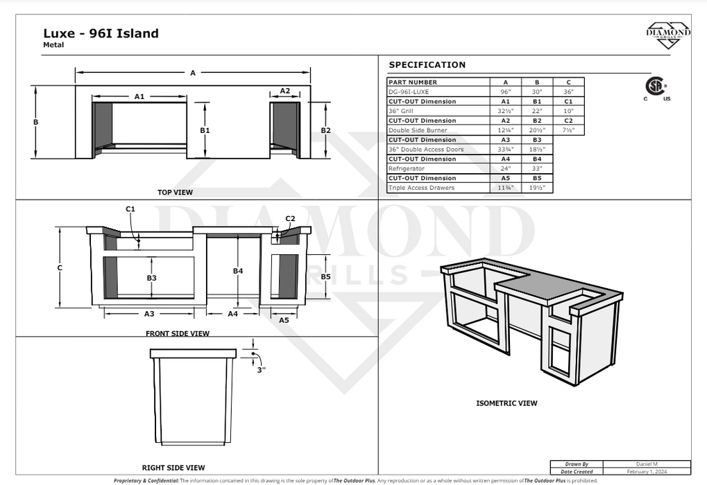 The Outdoor Plus 96" Luxe BBQ Island, Complete Outdoor Kitchen Kit, Outdoor Kitchen Island, BBQ Grill Island, Fully Integrated Outdoor Cooking and Entertainment Island