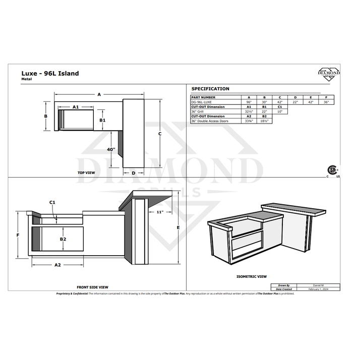 The Outdoor Plus Luxe 96" Complete L-Shaped BBQ Island