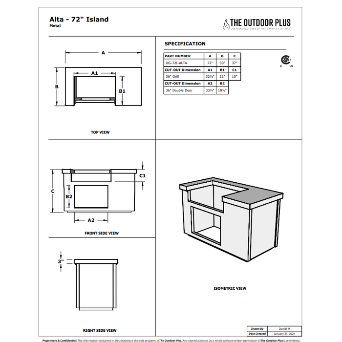 The Outdoor Plus Alta 72" Complete Outdoor Kitchen Island