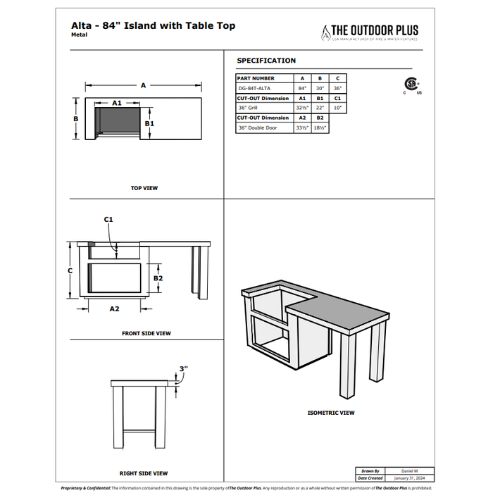 The Outdoor Plus Alta 84" Complete BBQ Island with Tabletop