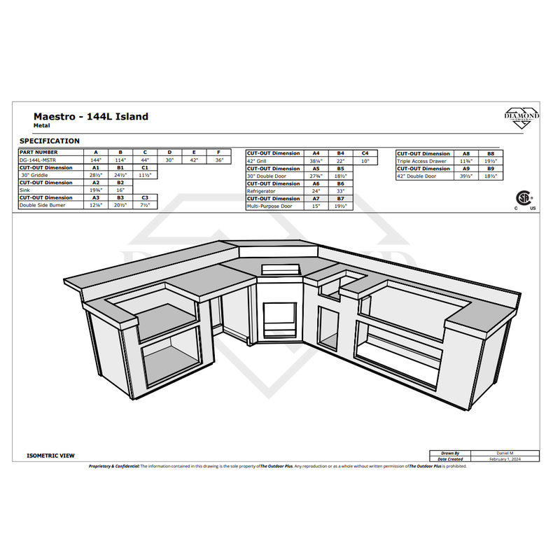 The Outdoor Plus Maestro 144L Complete Outdoor Kitchen Island