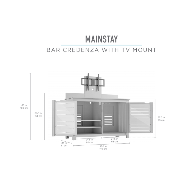 Ledge Lounger Mainstay Bar Credenza, Outdoor Patio Bar, Patio Bar Credenza & TV Stand Console, Outdoor Entertainment Center with Storage