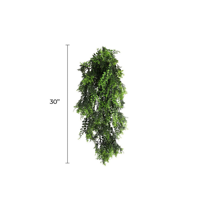 Artificial Hanging Mediterranean Fern Vine – UV Resistant & Fire Rated (8.6in x 30in | 22cm x 76cm)