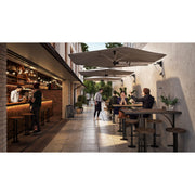 Rendered image of multiple Shadowspec wall mounted umbrellas being used in a commercial space