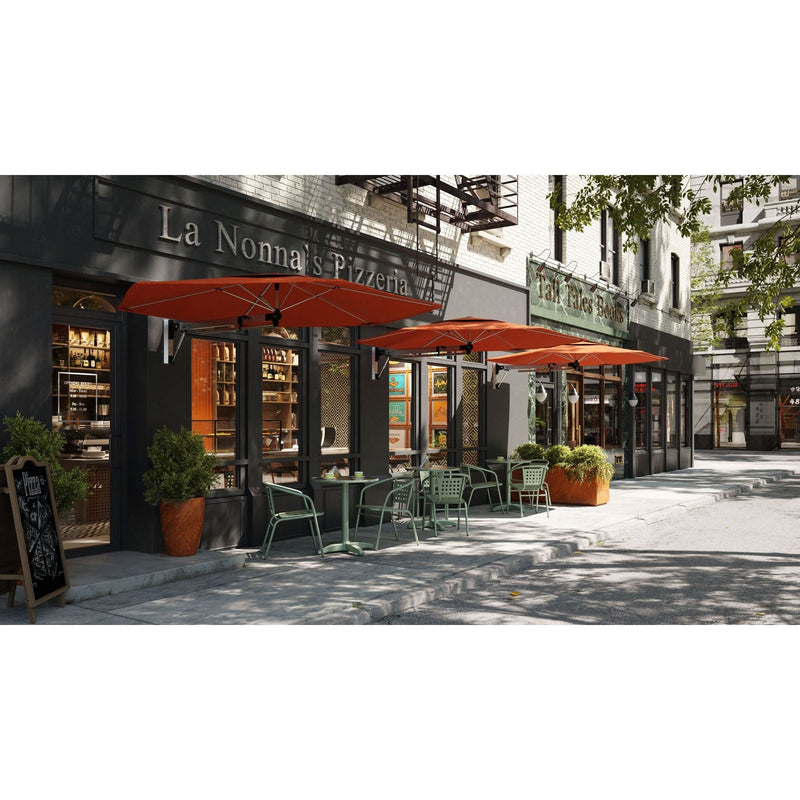 Shadowspec wall mounted umbrellas with Rust canopies