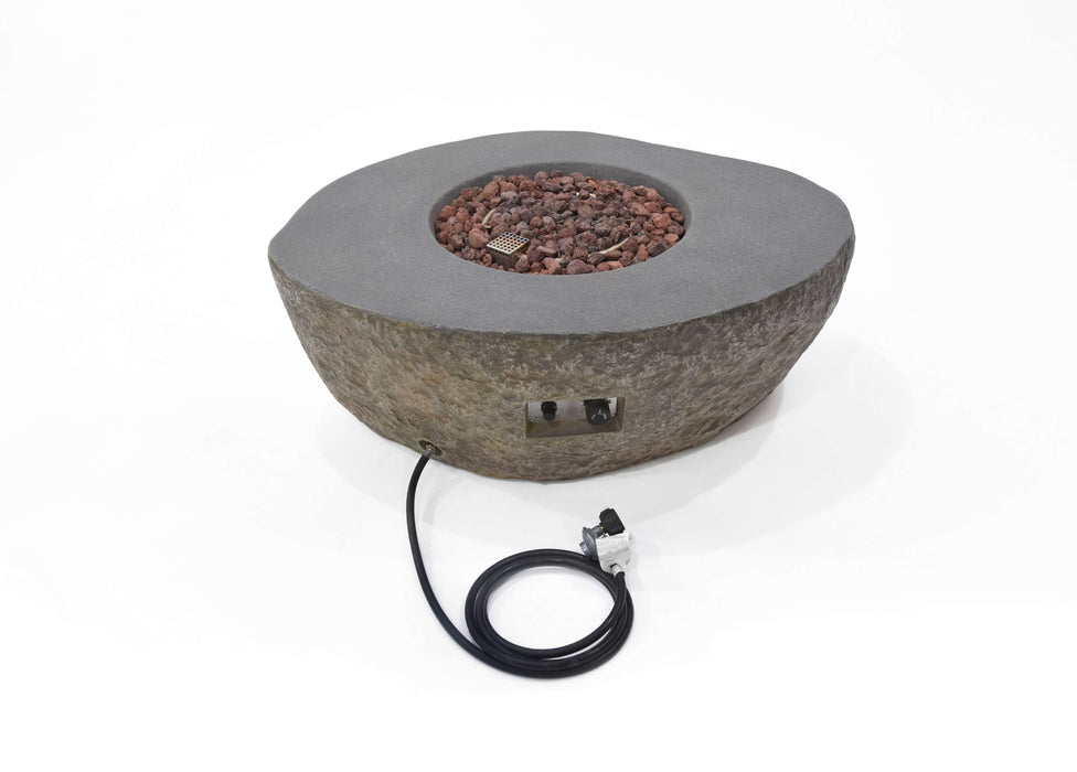 Concrete fire pit with gas line on a white background