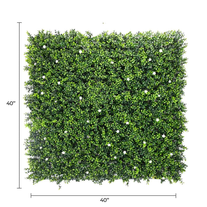 Designer Plants White Flowering Artificial Boxwood Wall 40" x 40" 11SQ FT Commercial Grade UV Resistant