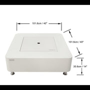 White rectangular perth fire table by Elemenit with dimensions labeled on a white background