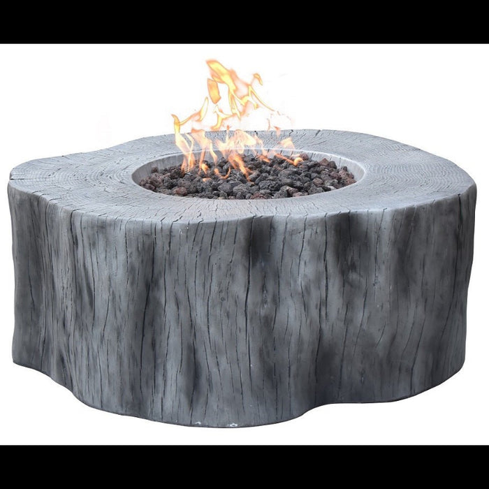 Concrete fire pit table with flames on a white background