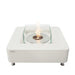 Cream White ethanol fire pit table with glass top on a white background