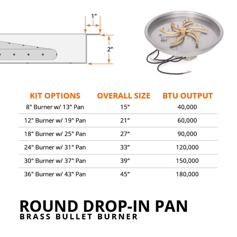 The Outdoor Plus Round Drop-In Pan & Triple S Bullet Burner - Fire Pit Insert