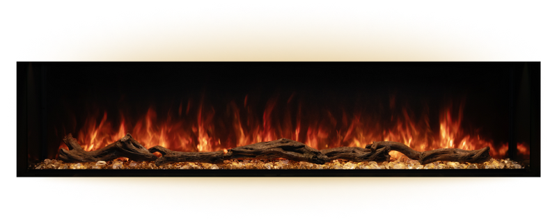 Modern Flames Landscape Pro Multi electric fireplace with driftwood logs and red flames, front view