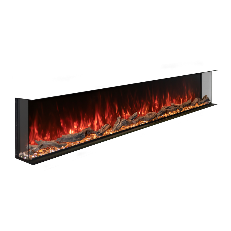 Modern Flames 96 inch Landscape Pro Multi, angled view with both ends open as a three sided bay