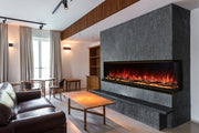 96 inch Landscape Pro Multi by Modern Flames installed as a right bay in a dark textured wall