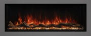 Front view of the Modern Flames Landscape Pro Multi 44 inch electric fireplace with orange flames and driftwood logs