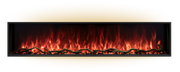 Front view of the Modern Flames Landscape Pro Slim 56 with red flames over driftwood logs