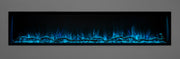 Blue flames and a blue ember bed on a Modern Flames Landscape Pro Slim fireplace