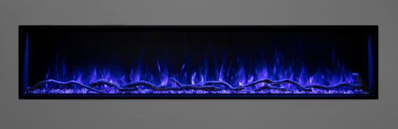 Purple flames and a purple ember bed on a Modern Flames Landscape Pro Slim fireplace