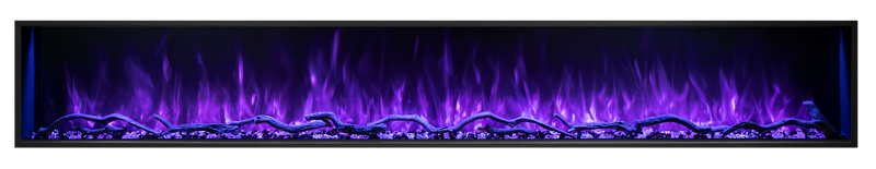 Modern Flames Landscape Pro Slim with purple flames over driftwood logs