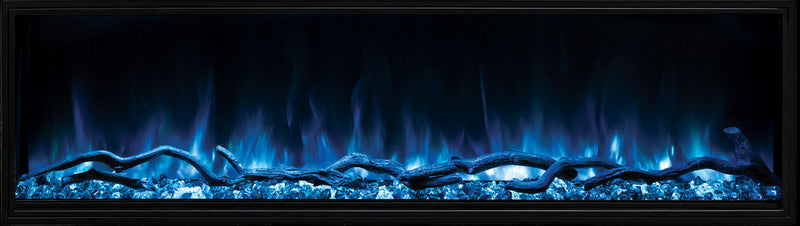 Modern Flames Landscape Pro Slim with blue flames and a blue ember bed
