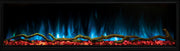 Cyan flames over a red ember bed on a Modern Flames Landscape Pro Slim