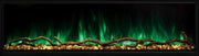 Green flames and gold ember bed lighting on a Modern Flames Landscape Pro Slim fireplace