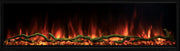 Modern Flames Landscape Pro Slim set to orange flames, red embers and green downlighting