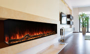Modern Flames Landscape Pro 80 inch fireplace as a left corner install, orange flames