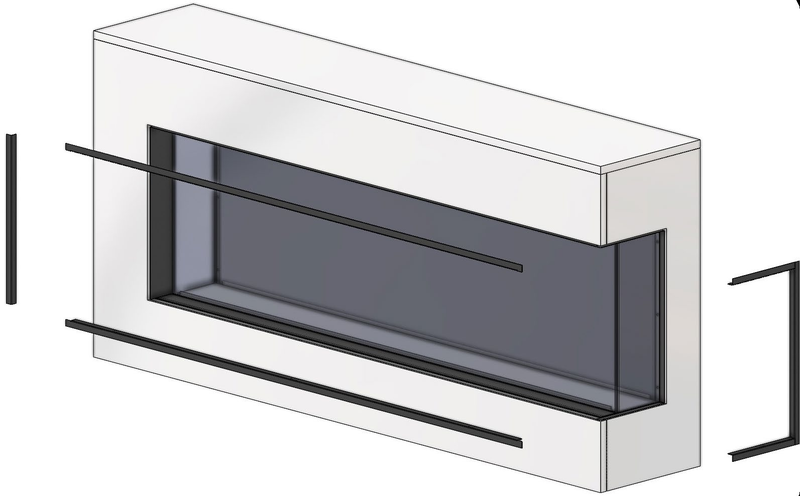 Modern Flames Landscape Pro Multi trim pieces placed around the opening for a bay or three-sided install