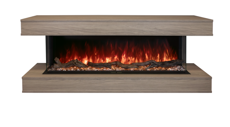 Modern Flames Studio Suite mantel in Coastal Sand around a Landscape Pro Multi fireplace, front view