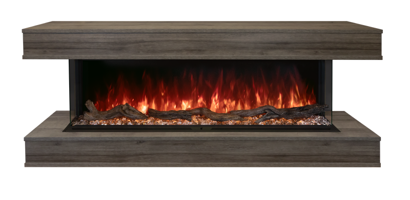 Modern Flames Studio Suite mantel in Driftwood Gray around a Landscape Pro Multi fireplace, front view