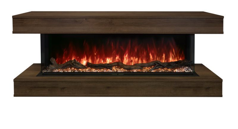 Modern Flames Studio Suite mantel in Weathered Walnut around a Landscape Pro Multi fireplace, front view
