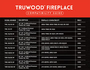 TruWood Premium Timber kit compatibility guide showing which Modern Flames fireplaces each kit fits