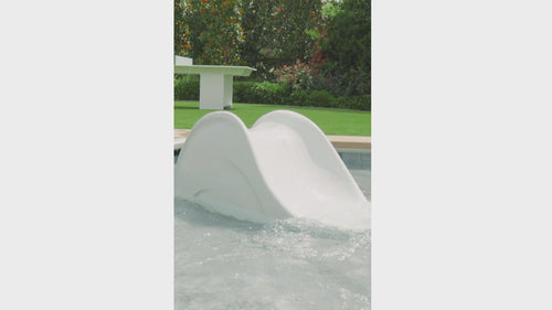 Montage of small kids having fun with a small pool water slide