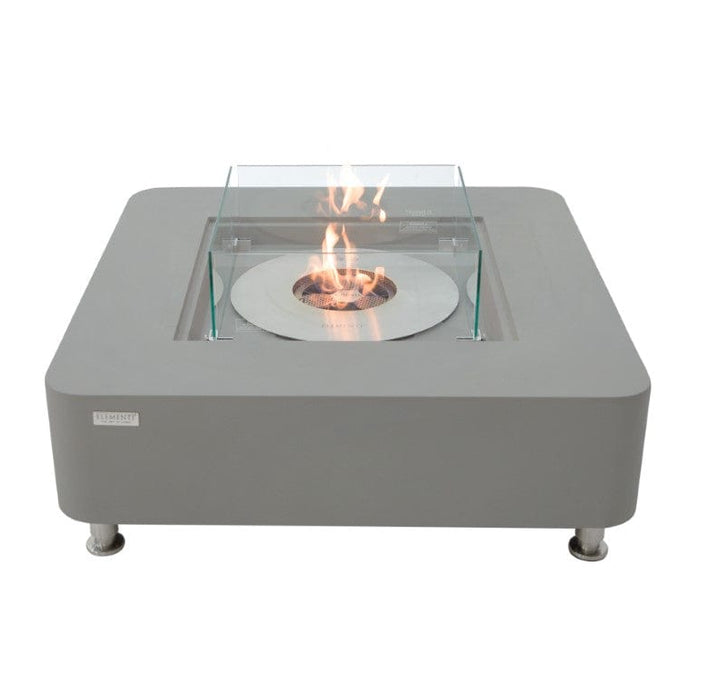 Space Gray ethanol square fire pit table with glass top on a white background