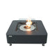 Slate black square ethanol fire pit table with flames on a white background