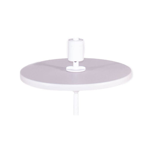 Round white Helux table on a white background
